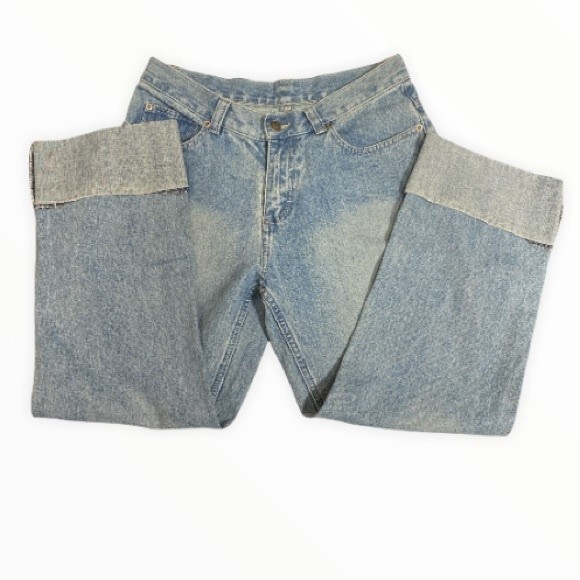 Vintage Lee Riveted Jeans boyfriend cropped cuffed high rise light wash size 8 - Picture 11 of 15